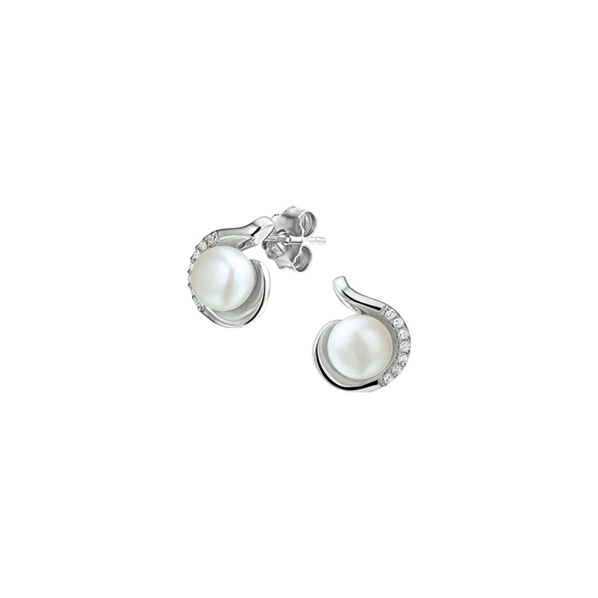 Fantasy Collection Oorbellen parel en zirkonia zilver