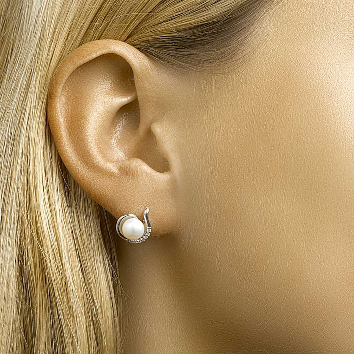 Fantasy Collection Oorbellen parel en zirkonia zilver