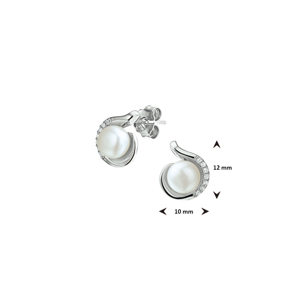 Fantasy Collection Oorbellen parel en zirkonia zilver