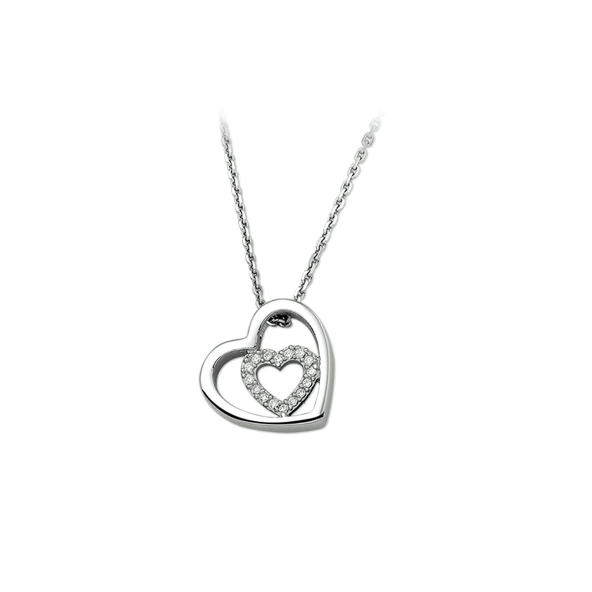 Fantasy Collection Collier hart zirkonia 1,3 mm 41 + 4 cm zilver