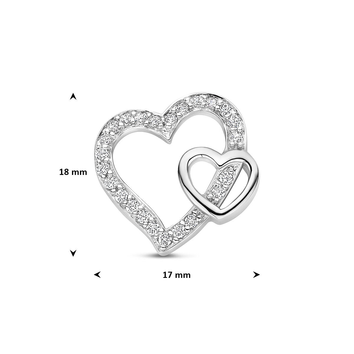 Hanger hartjes zirkonia 18 mm zilver