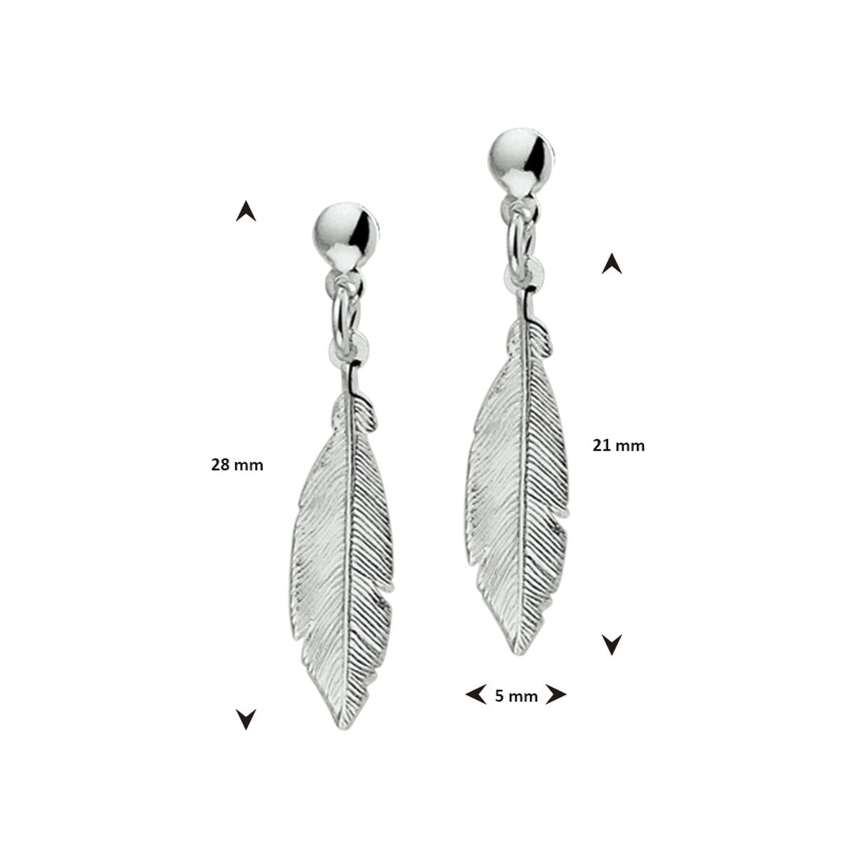 Fantasy Collection Hangende oorbellen veer 28 mm zilver