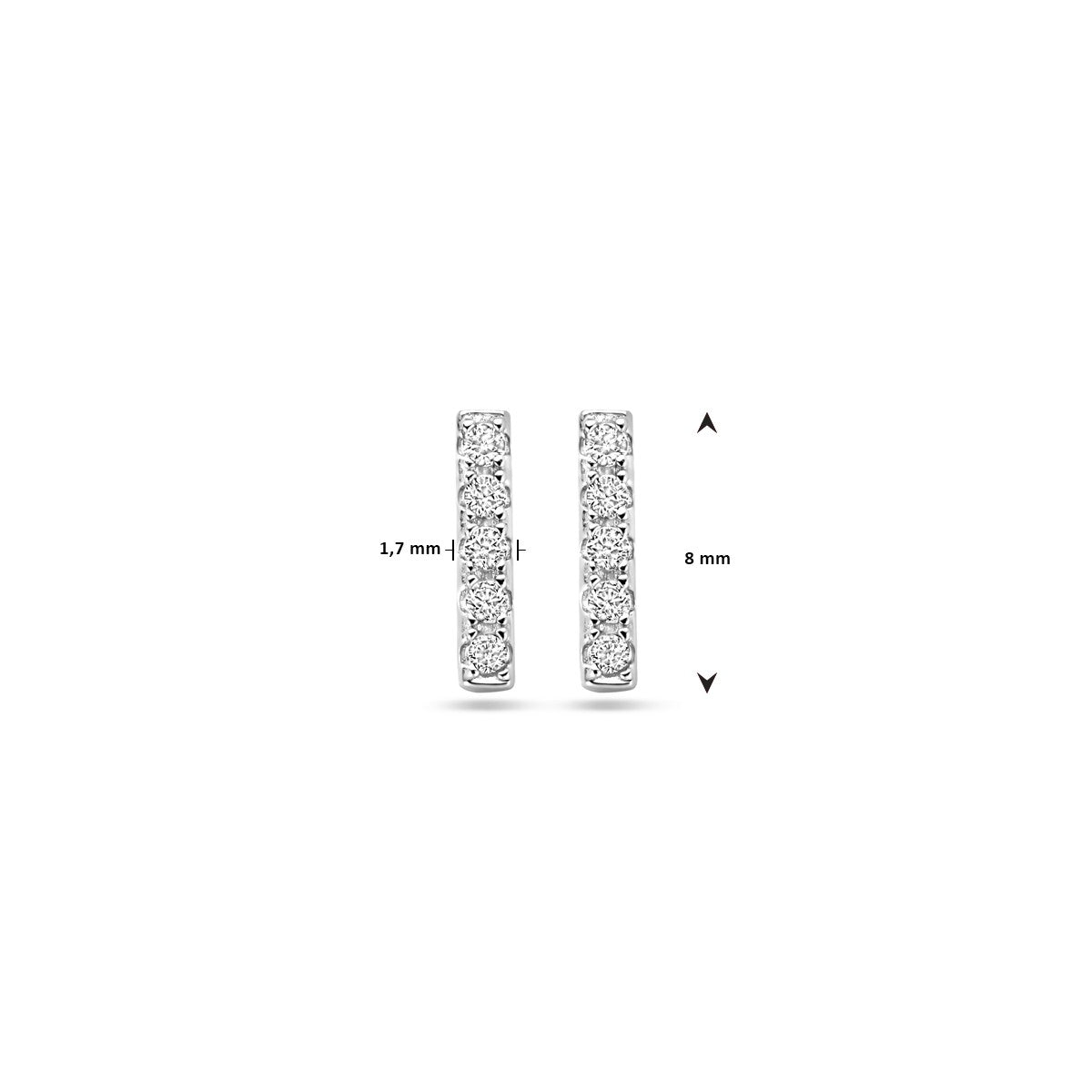 Fantasy Collection Oorbellen balkje zirkonia 8 mm zilver