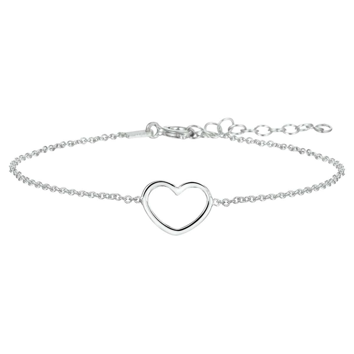 Armband hart 16 + 3 cm zilver gerhodineerd