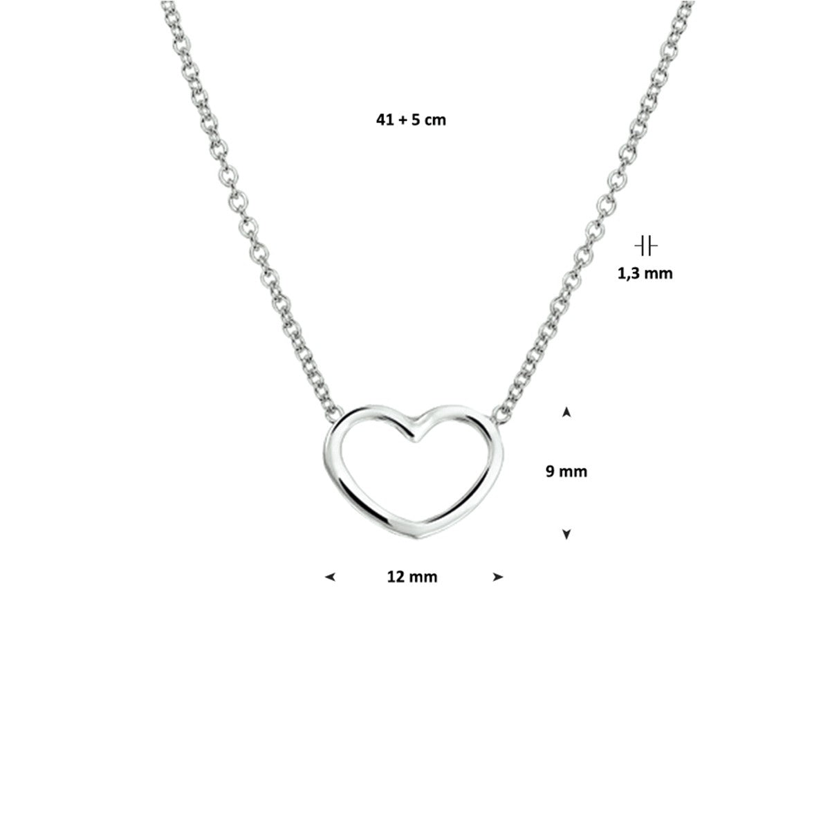 Fantasy Collection Collier hart 41 + 5 cm zilver