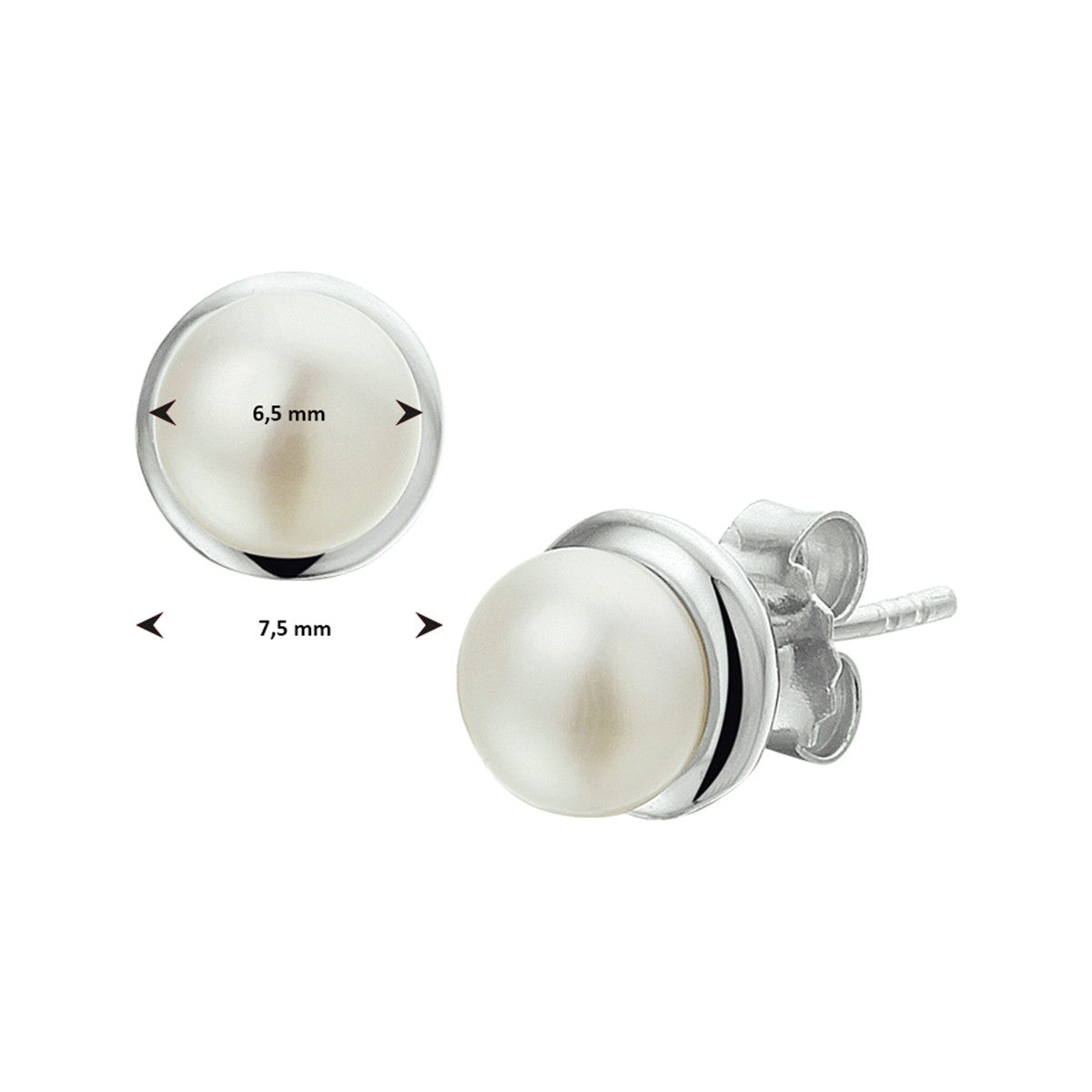 Fantasy Collection Oorbellen parel 7,5 mm zilver