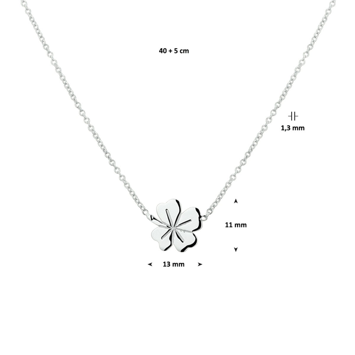 Fantasy Collection Collier klavertje 41 + 4 cm zilver