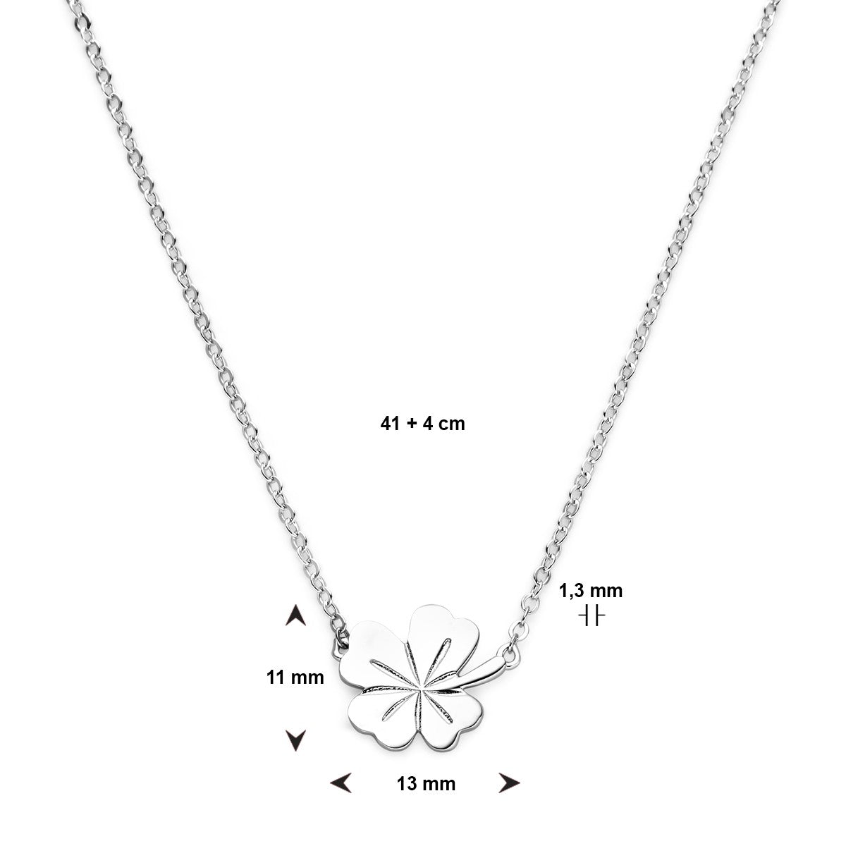 Fantasy Collection Collier klavertje 41 + 4 cm zilver