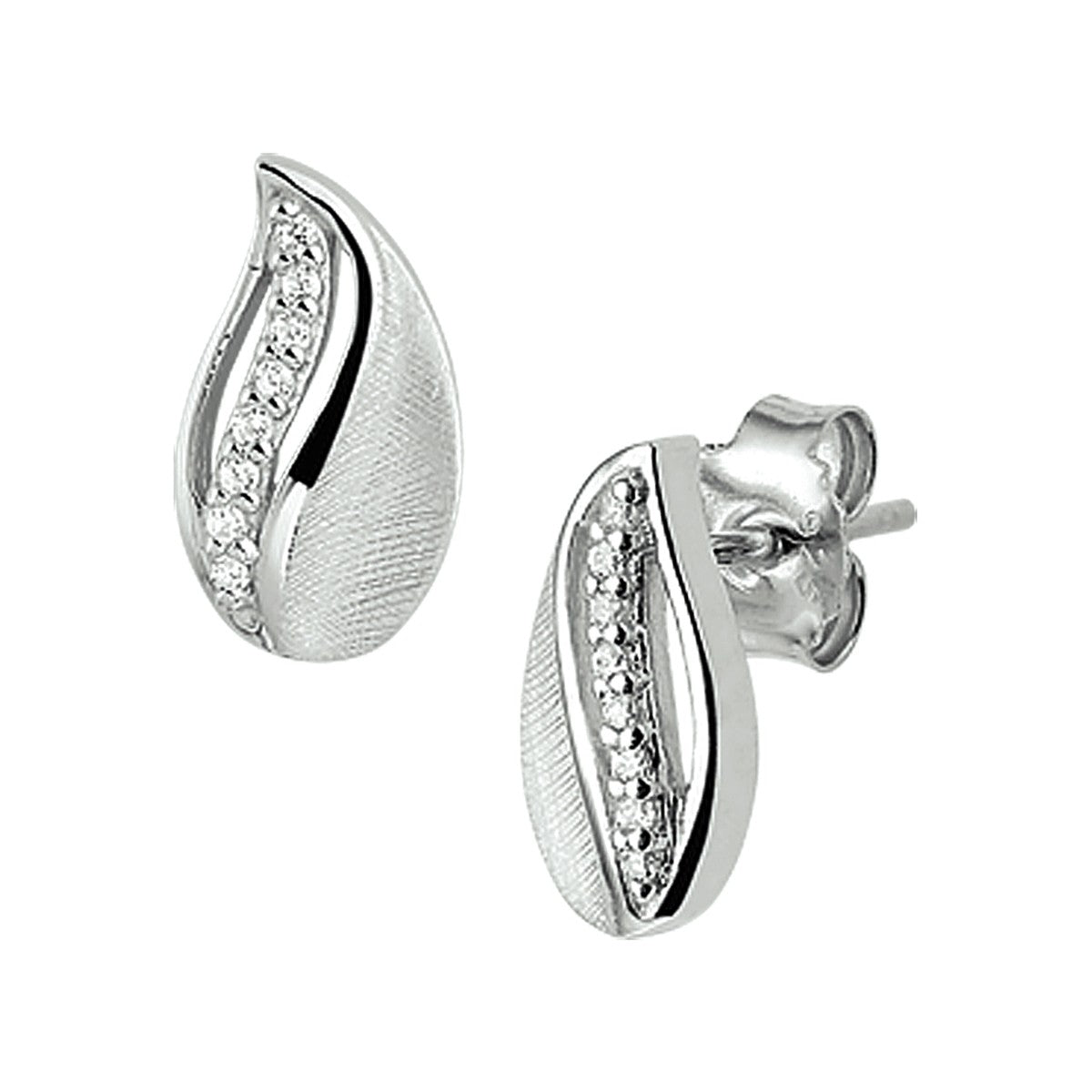 Fantasy Collection Oorbellen gescratcht poli/mat zirkonia 12 mm zilver