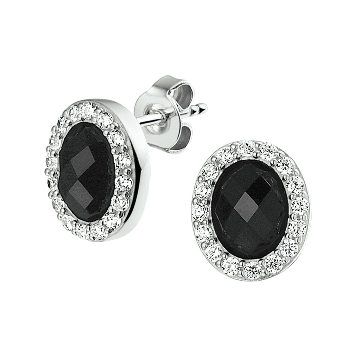 Oorknoppen onyx en zirkonia halo - PSN1325524 - PansiteNederland.nl