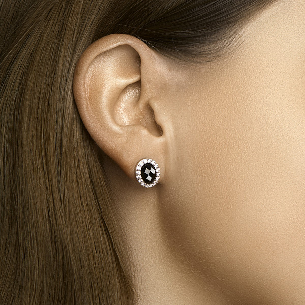 Oorknoppen onyx en zirkonia halo - PSN1325524 - PansiteNederland.nl