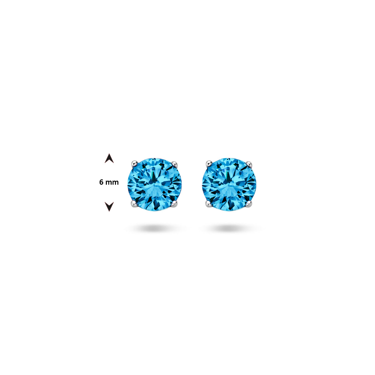 Oorknoppen zirkonia zilver gerhodineerd aqua blauw 6 mm #Kleur_Aqua blauw