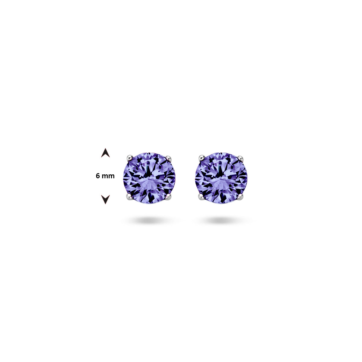 Oorknoppen zirkonia zilver gerhodineerd paars 6 mm #Kleur_Paars