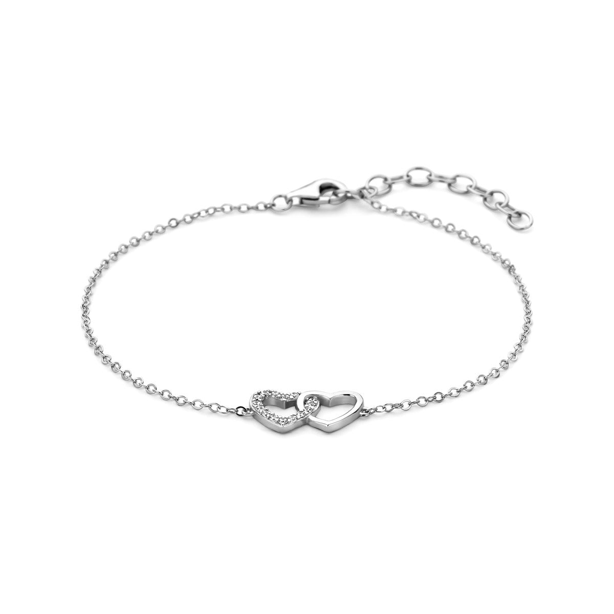 Fantasy Collection Armband hartjes en zirkonia 16 + 3 cm zilver