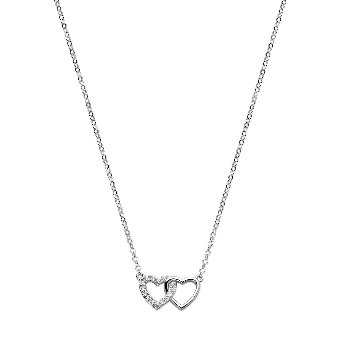 Fantasy Collection Collier hartjes zirkonia 40 + 4 cm zilver