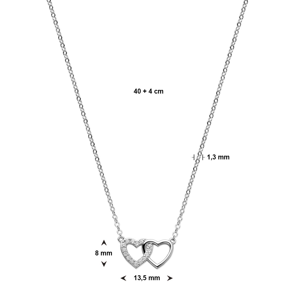 Fantasy Collection Collier hartjes zirkonia 40 + 4 cm zilver