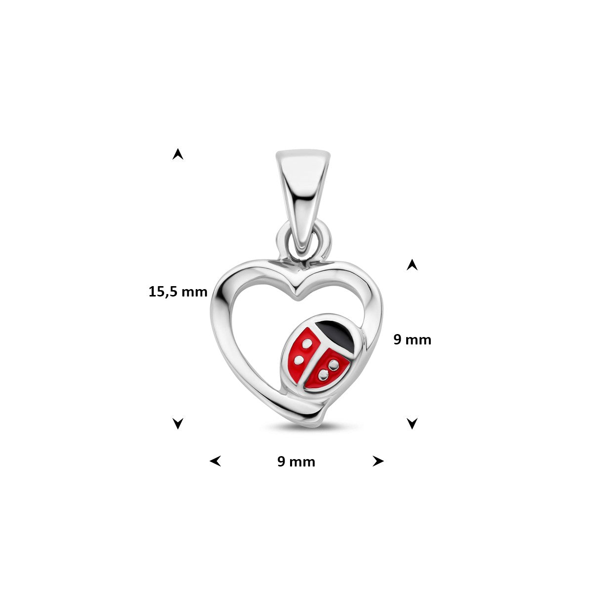 Hanger hart lieveheersbeestje emaille zilver