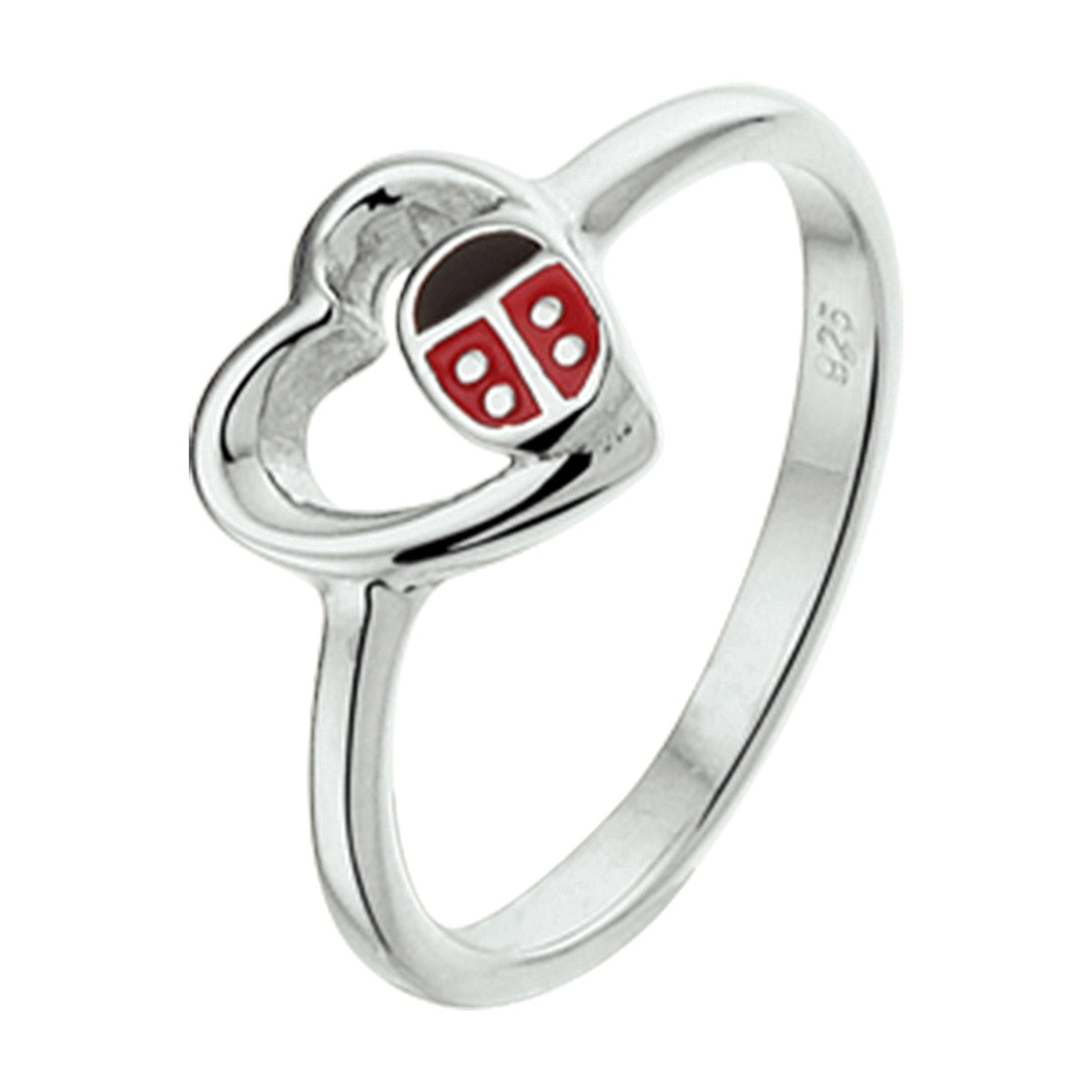 Fantasy Collection Ring hart en lieveheersbeestje emaille zilver