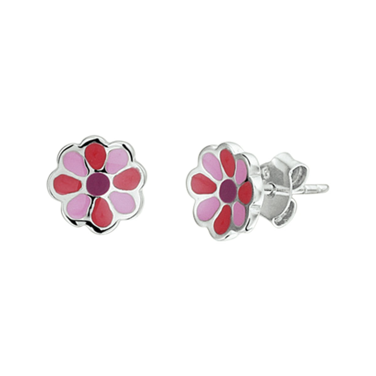 Fantasy Collection Oorbellen bloem emaille 8 mm zilver