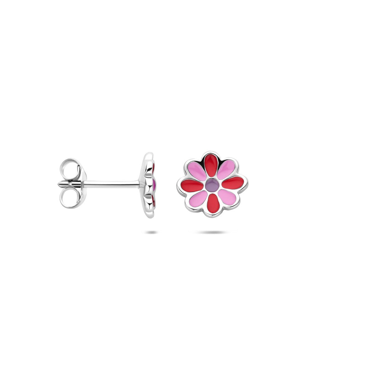 Oorbellen bloem emaille 8 mm zilver
