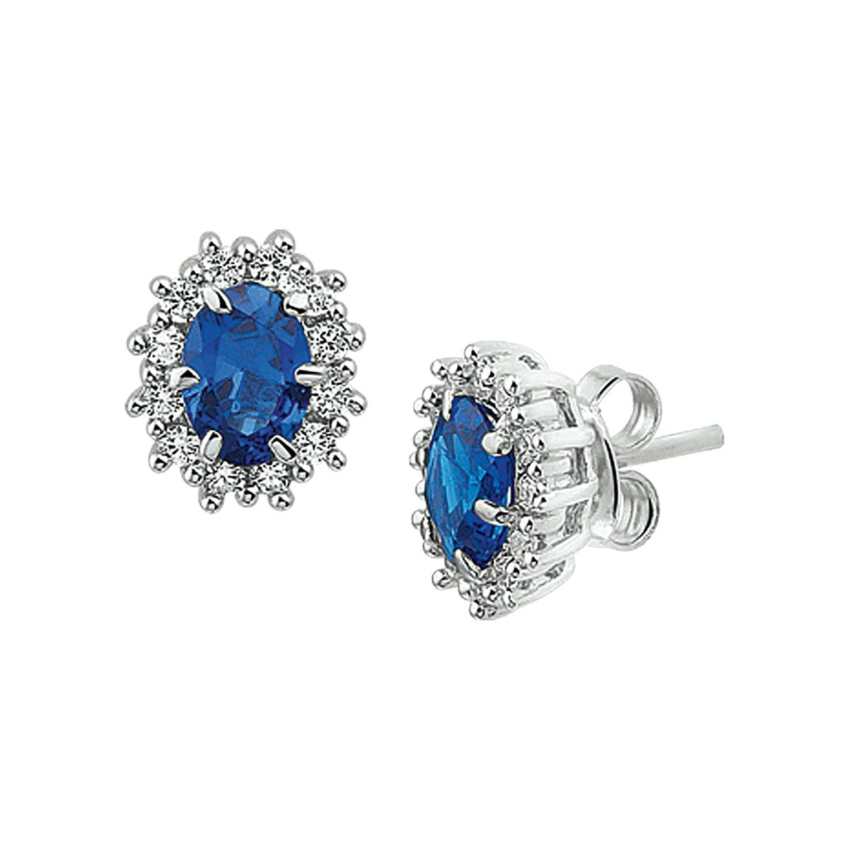 Fantasy Collection Oorbellen zirkonia en synthetische saffier halo zilver