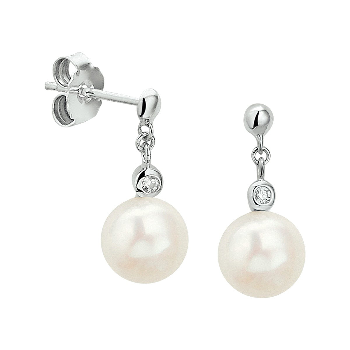 Fantasy Collection Hangende oorbellen parel en zirkonia zilver