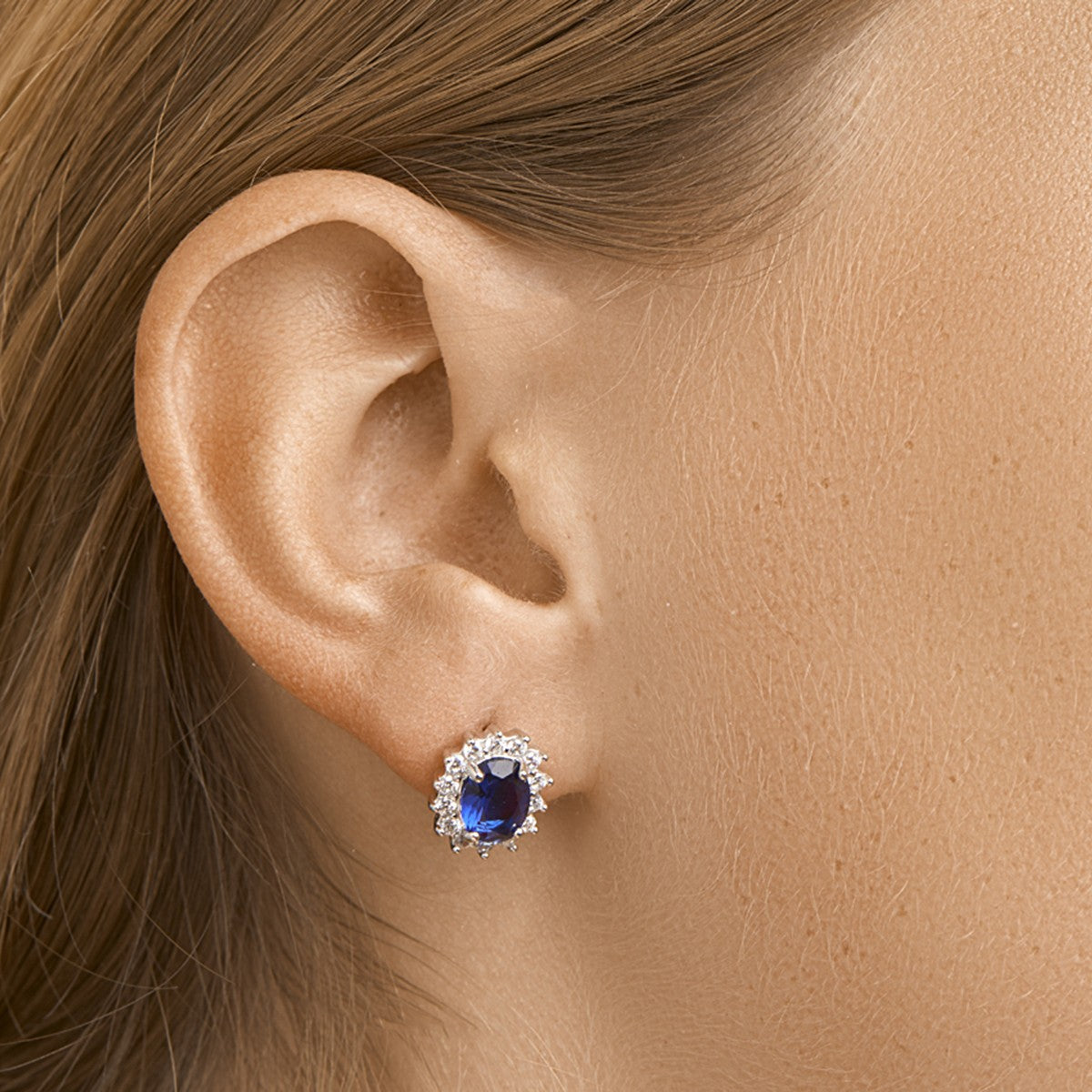 Fantasy Collection Oorbellen zirkonia en synthetische saffier halo zilver