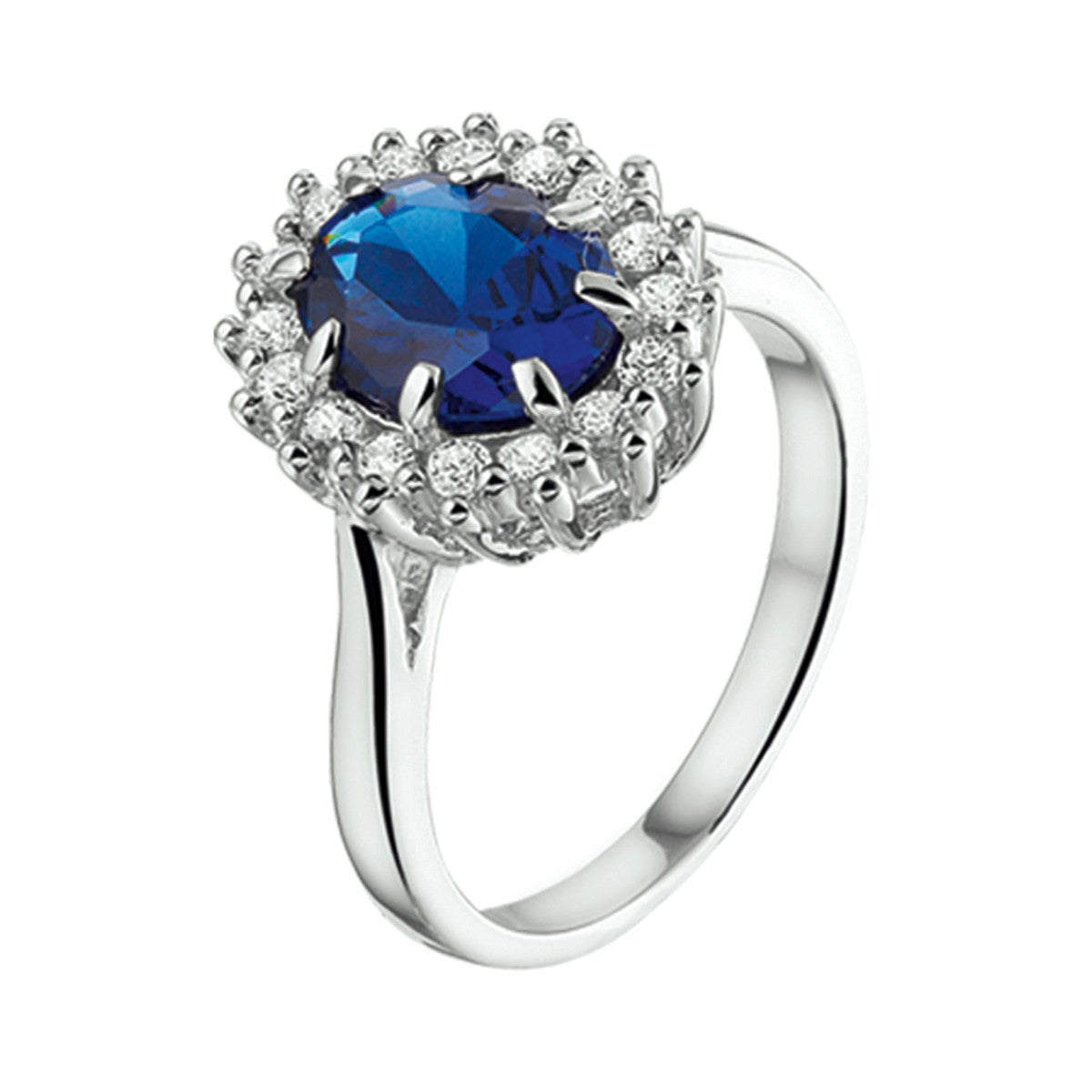 Fantasy Collection Ring zirkonia en synthetische saffier halo zilver