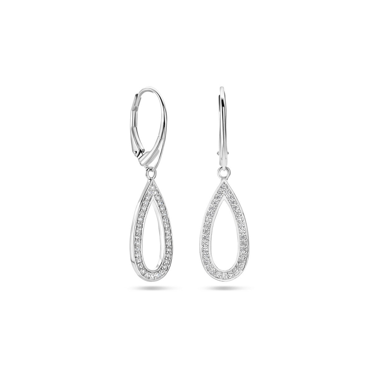 Fantasy Collection Hangende oorbellen zirkonia brisure haak 38 mm zilver