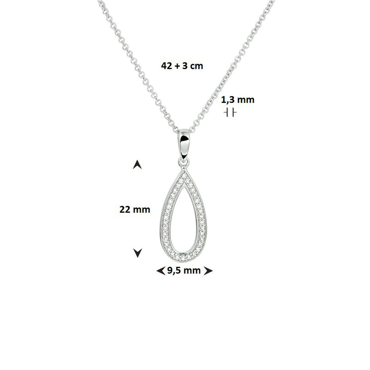 Fantasy Collection Collier zirkonia 42 + 3 cm zilver