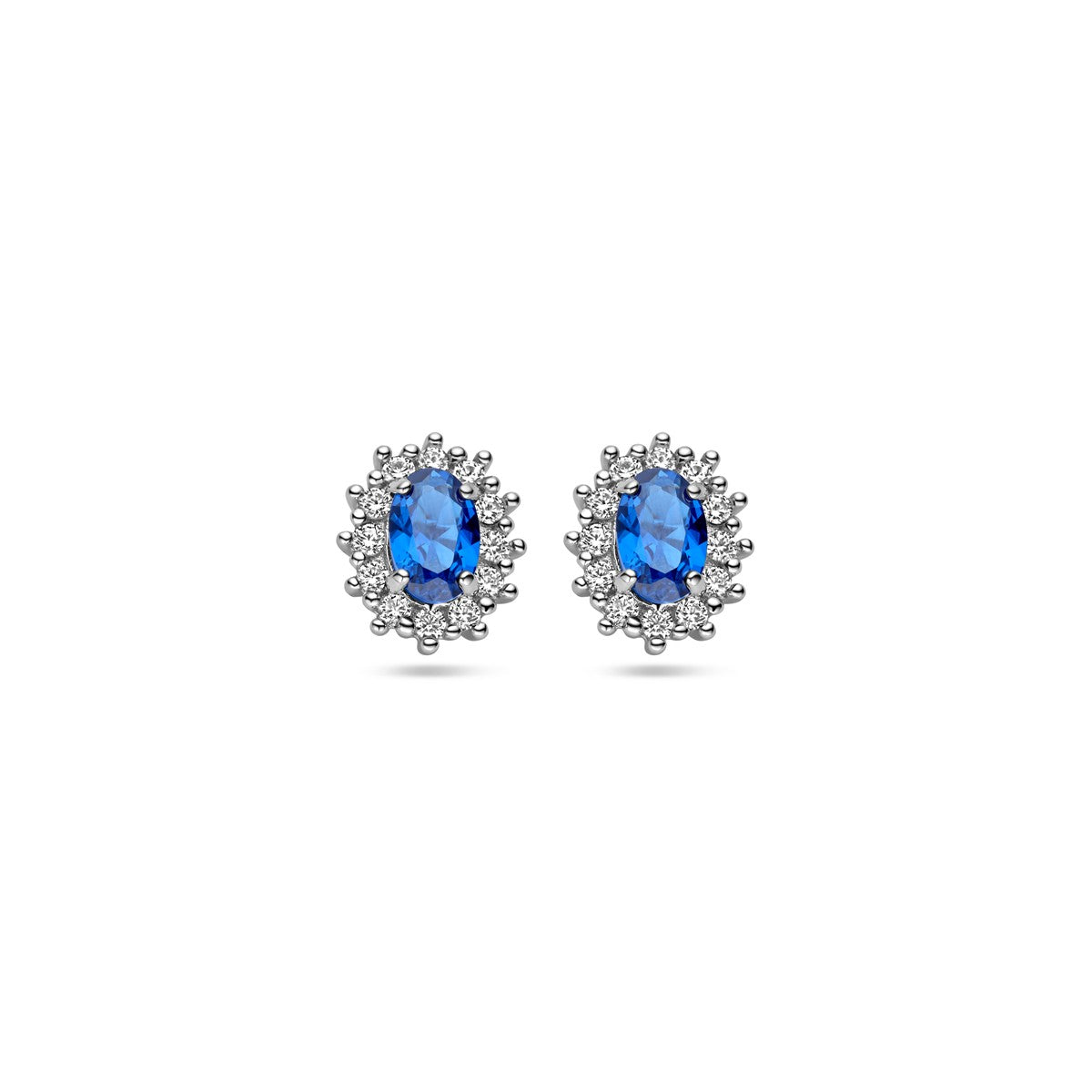 Fantasy Collection Oorbellen zirkonia en synthetische saffier halo zilver