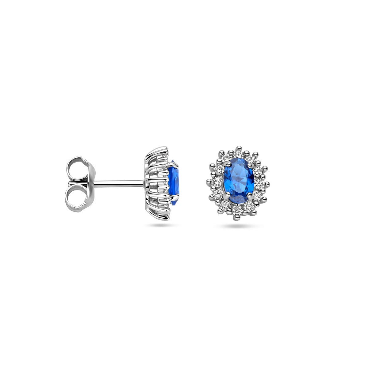 Fantasy Collection Oorbellen zirkonia en synthetische saffier halo zilver