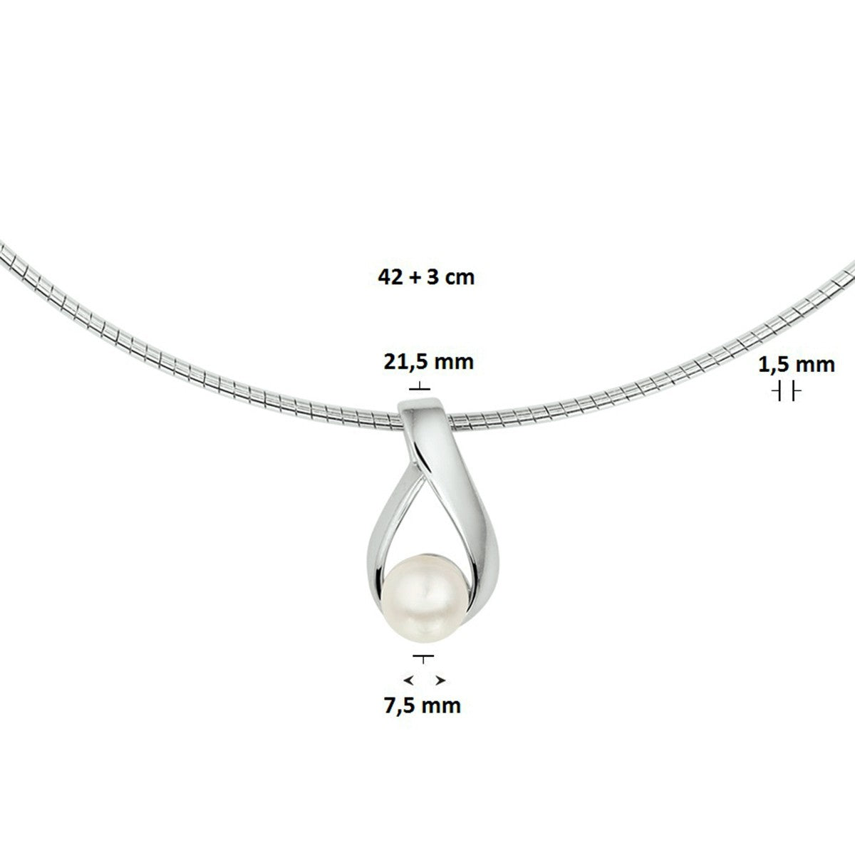 Fantasy Collection Collier parel 42 + 3 cm zilver