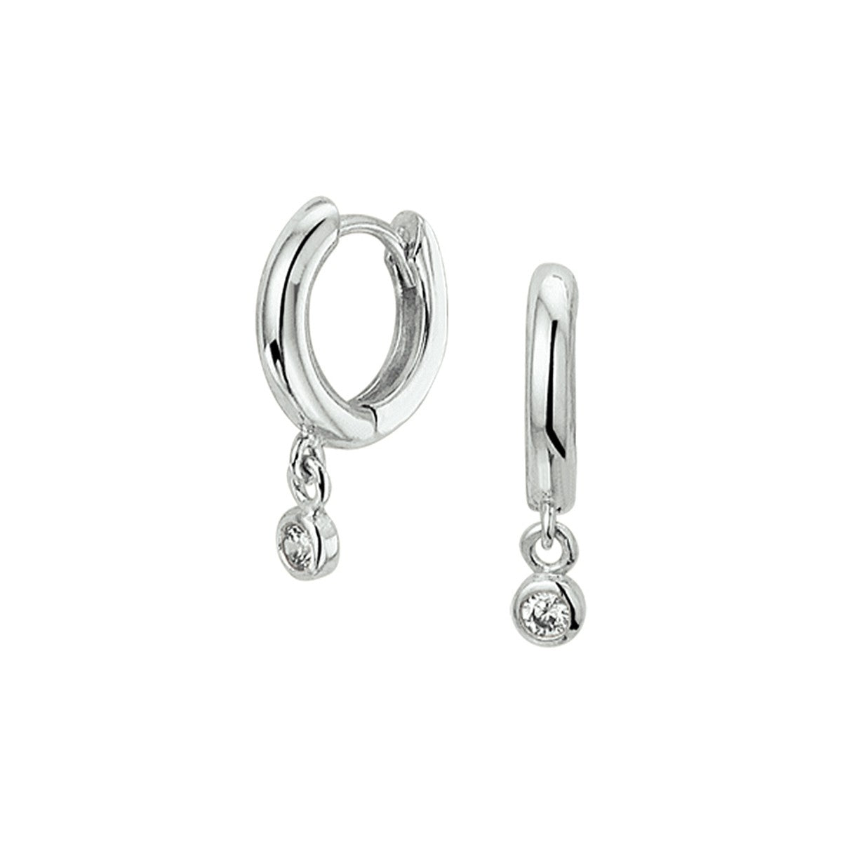 Fantasy Collection Oorbellen witte zirkonia 15 mm zilver