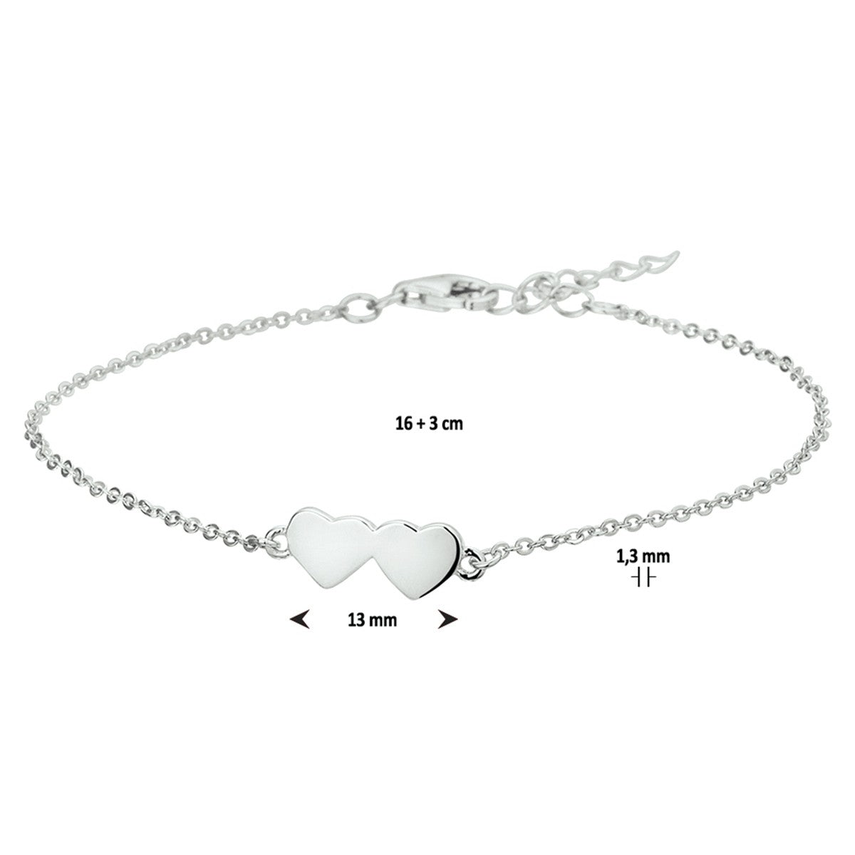 Fantasy Collection Armband hartjes 16 + 3 cm zilver