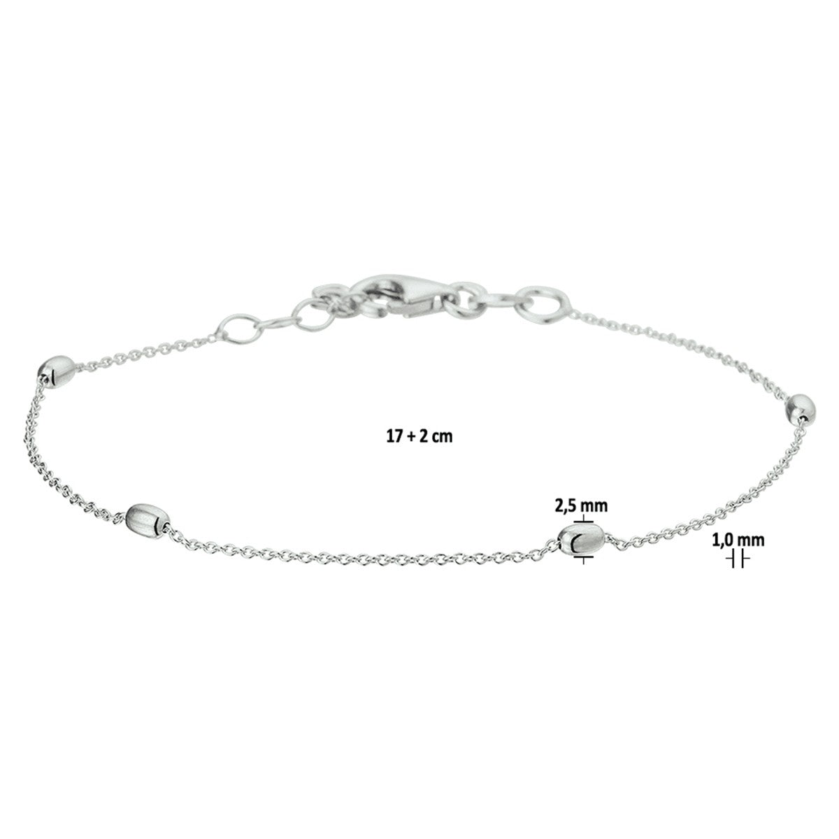Fantasy Collection Armband bolletjes 1,0 mm 17 + 2 cm zilver