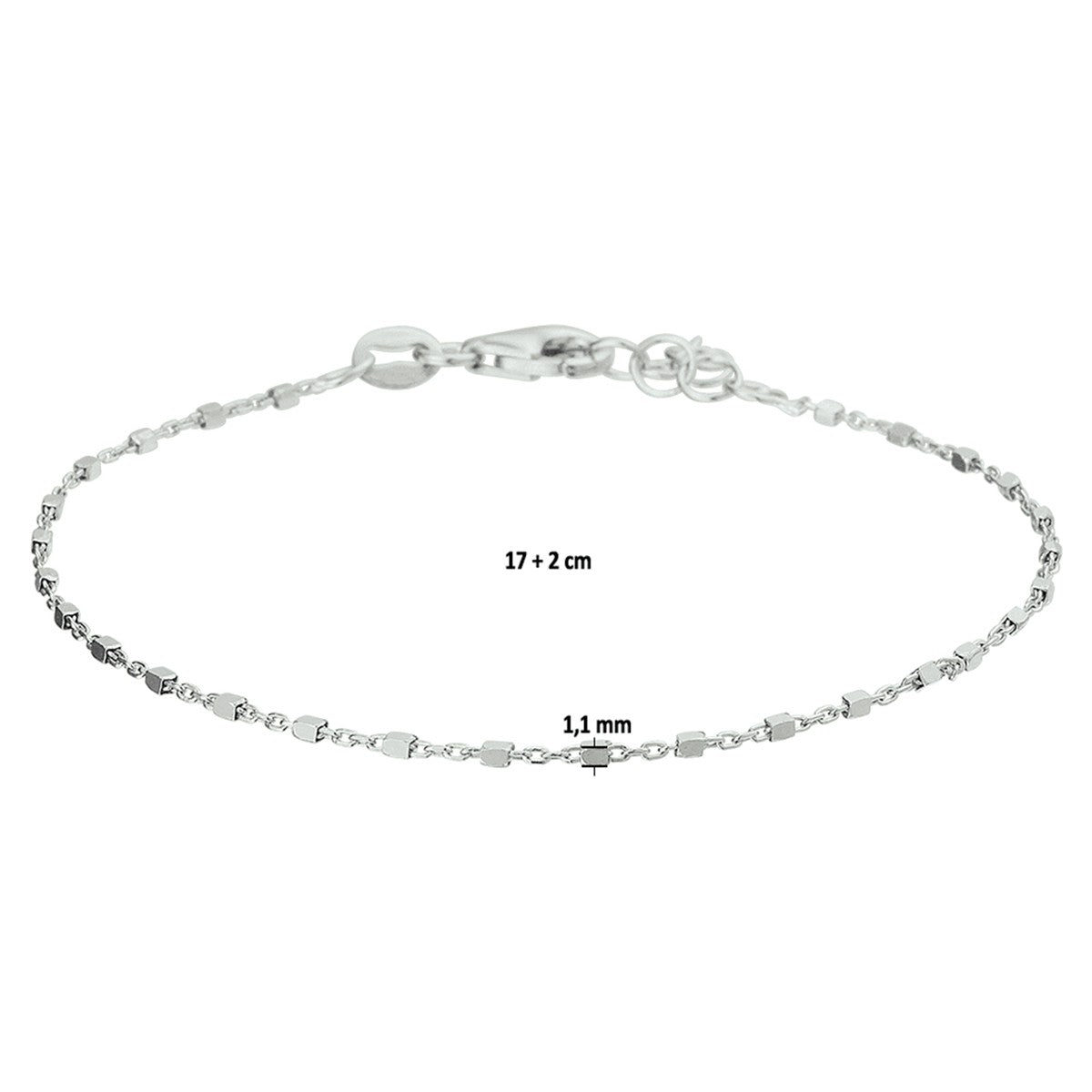 Fantasy Collection Armband blokjes 1,1 mm 17 + 2 cm zilver