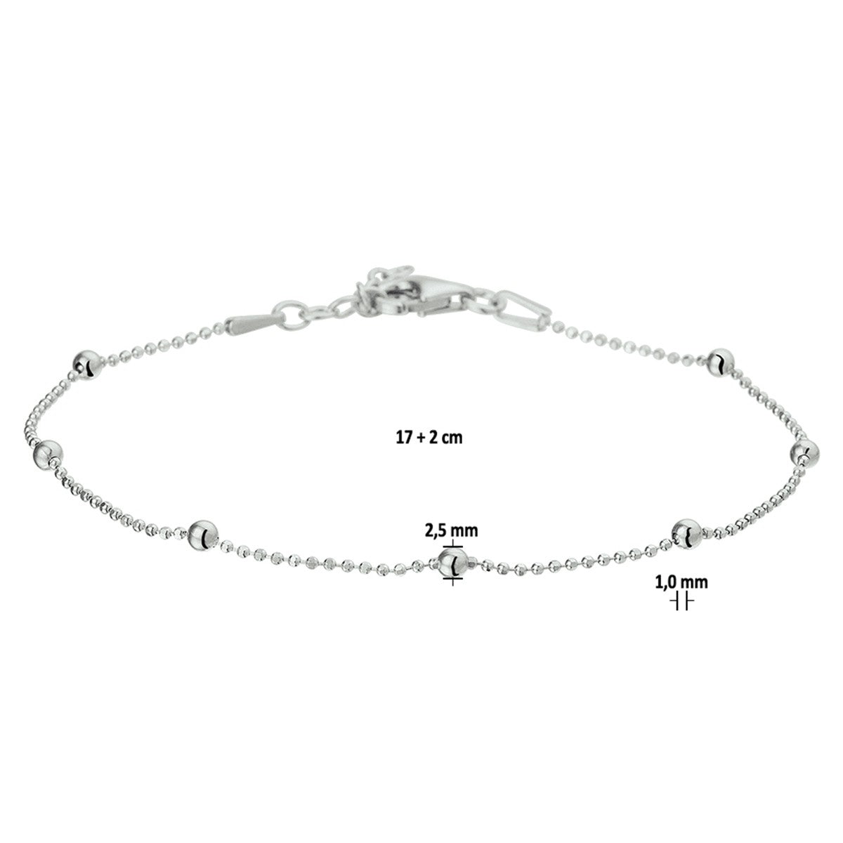 Fantasy Collection Armband bolletjes 2,5 mm 17 + 2 cm zilver