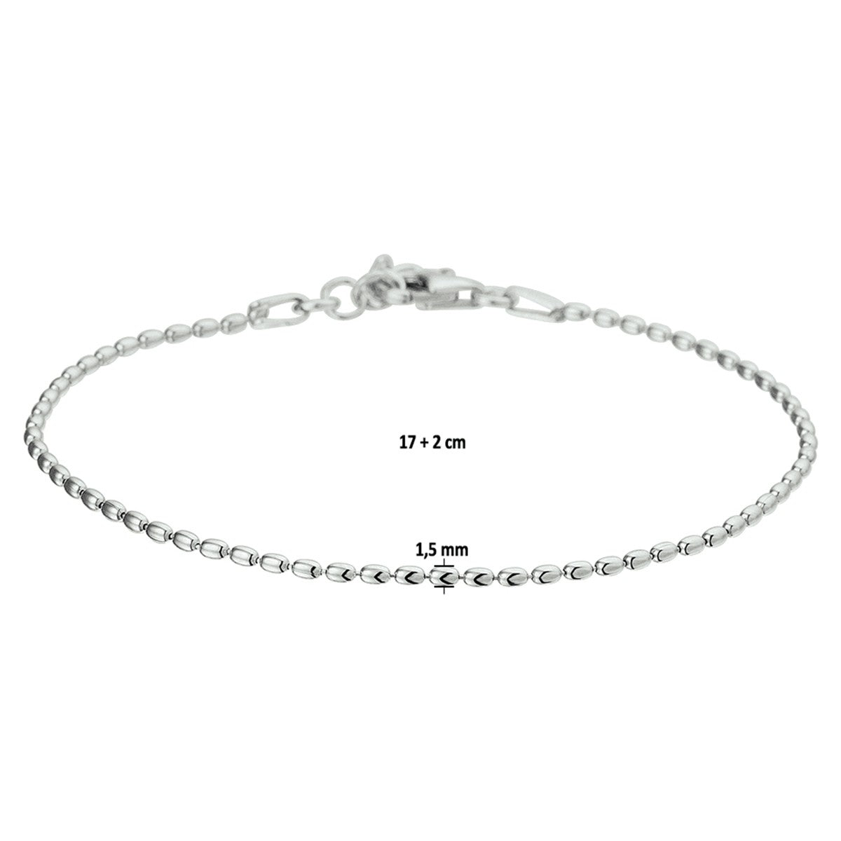 Fantasy Collection Armband bolletjes 1,5 mm 17 + 2 cm zilver