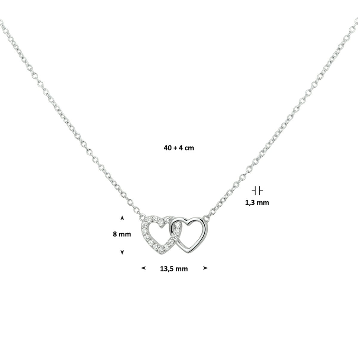Fantasy Collection Collier hartjes zirkonia 1,2 mm 40 + 4 cm zilver