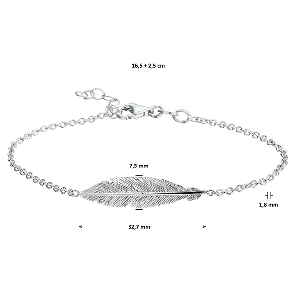 Fantasy Collection Armband veer 16,5 + 2,5 cm zilver