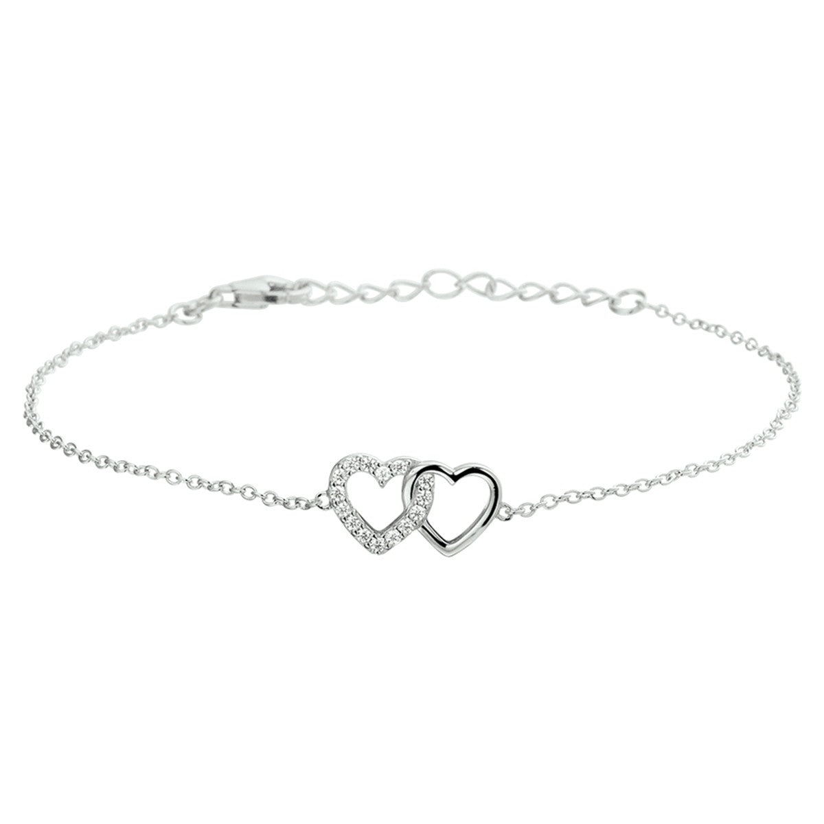 Fantasy Collection Armband hartjes en zirkonia 16 + 3 cm zilver