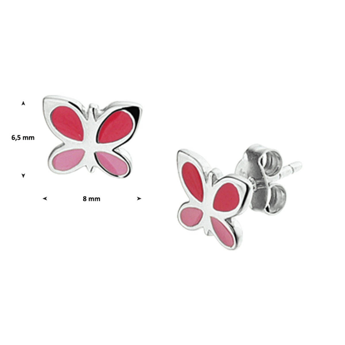Fantasy Collection Oorbellen vlinder emaille 6,5 mm zilver