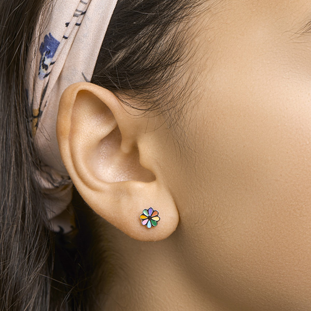 Fantasy Collection Oorbellen bloem 7 mm zilver