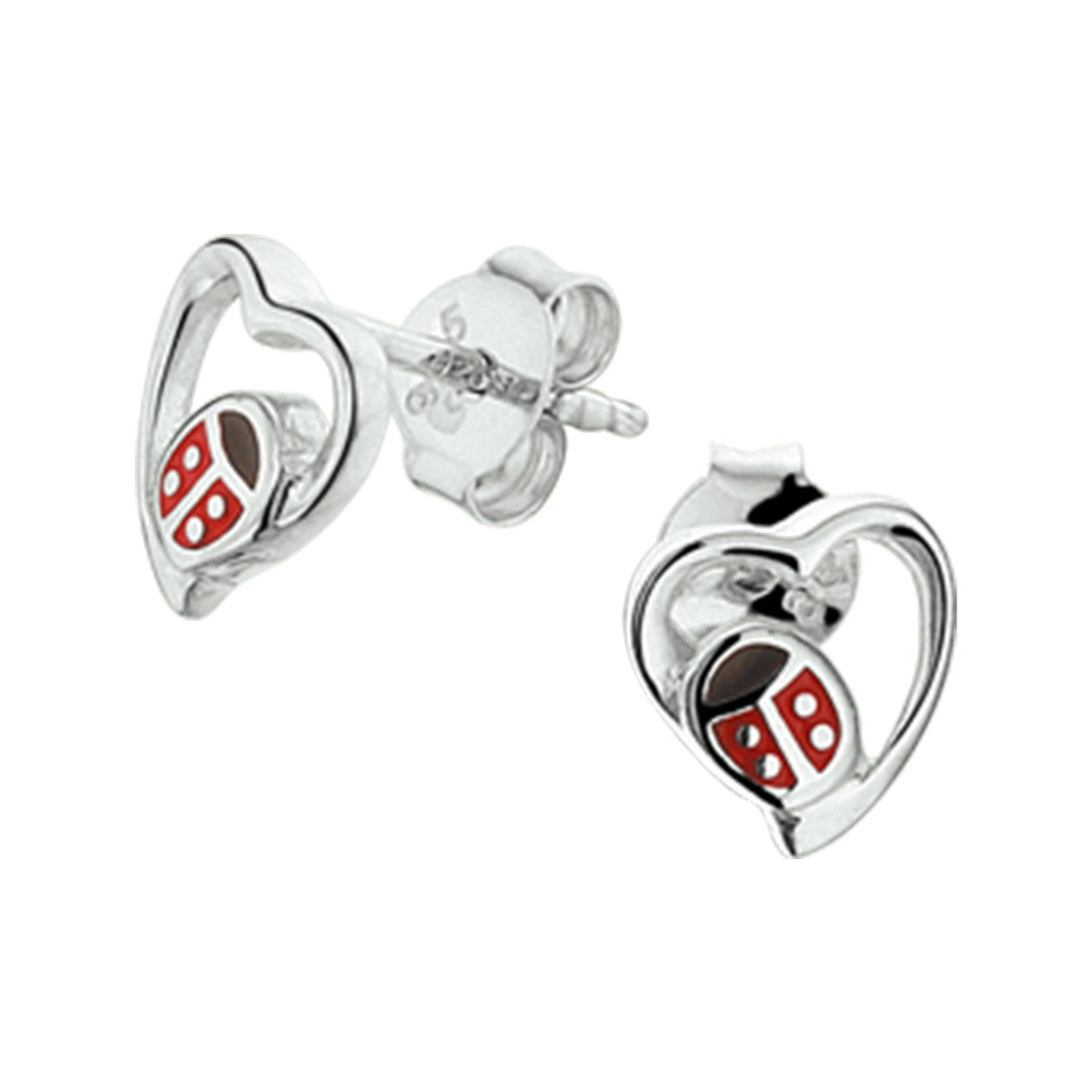 Fantasy Collection Oorbellen hart lieveheersbeestje emaille zilver