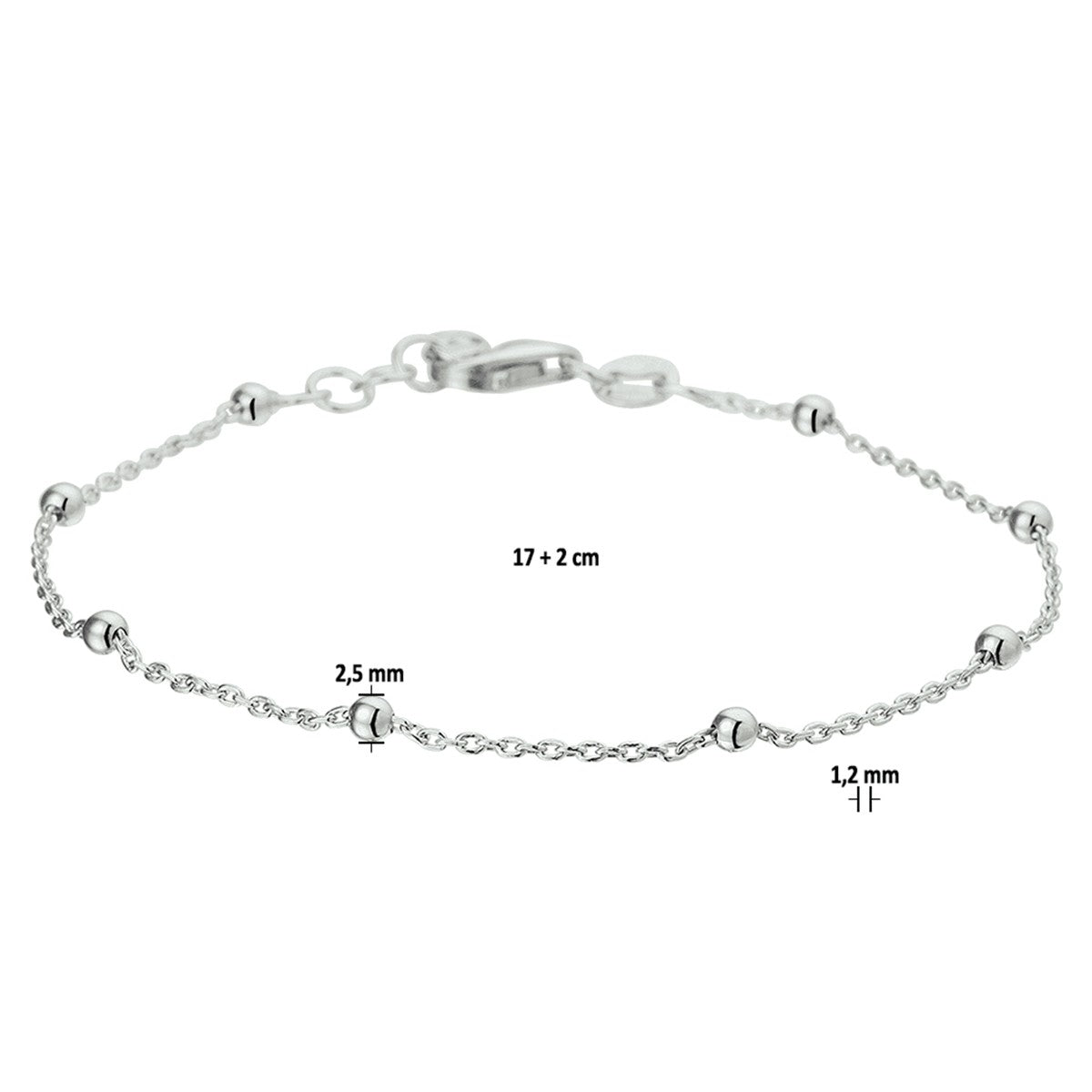 Fantasy Collection Armband bolletjes 1,2 mm 17 + 2 cm zilver