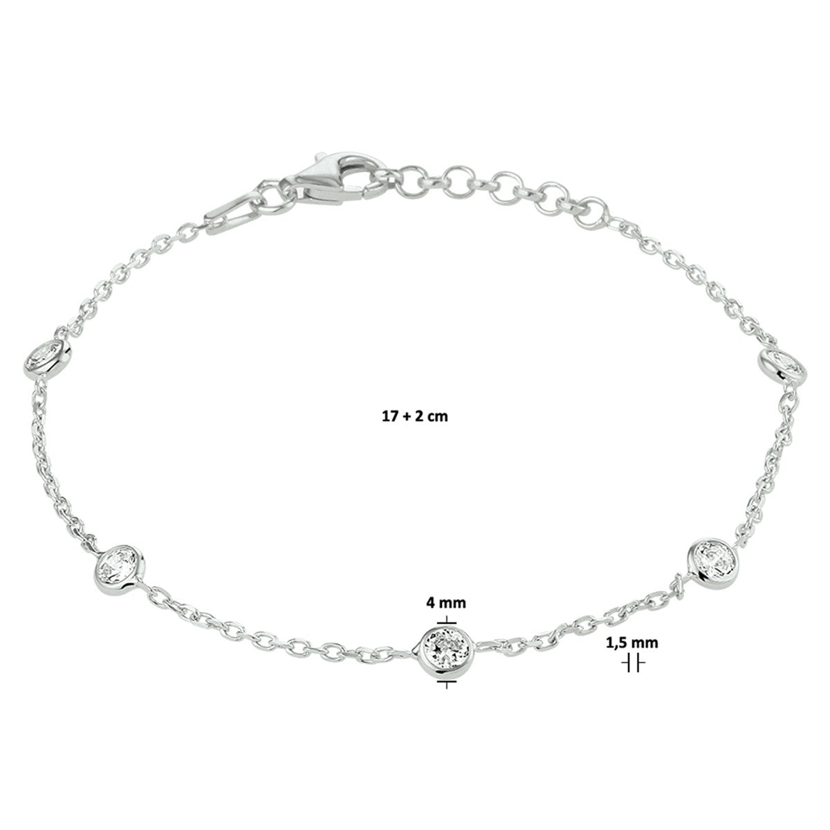 Fantasy Collection Armband zirkonia 17 + 2 cm zilver