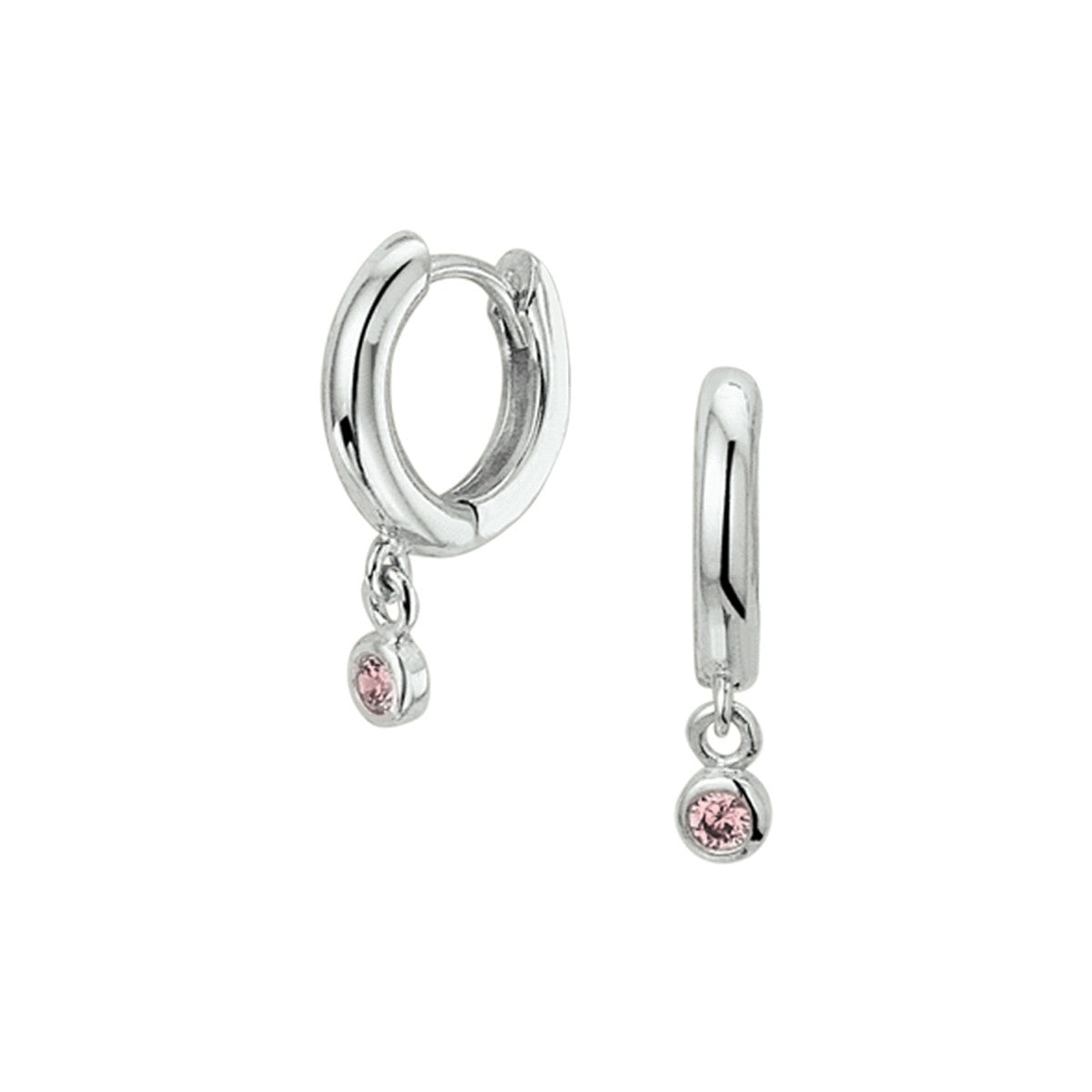 Fantasy Collection Oorbellen roze zirkonia 15 mm zilver