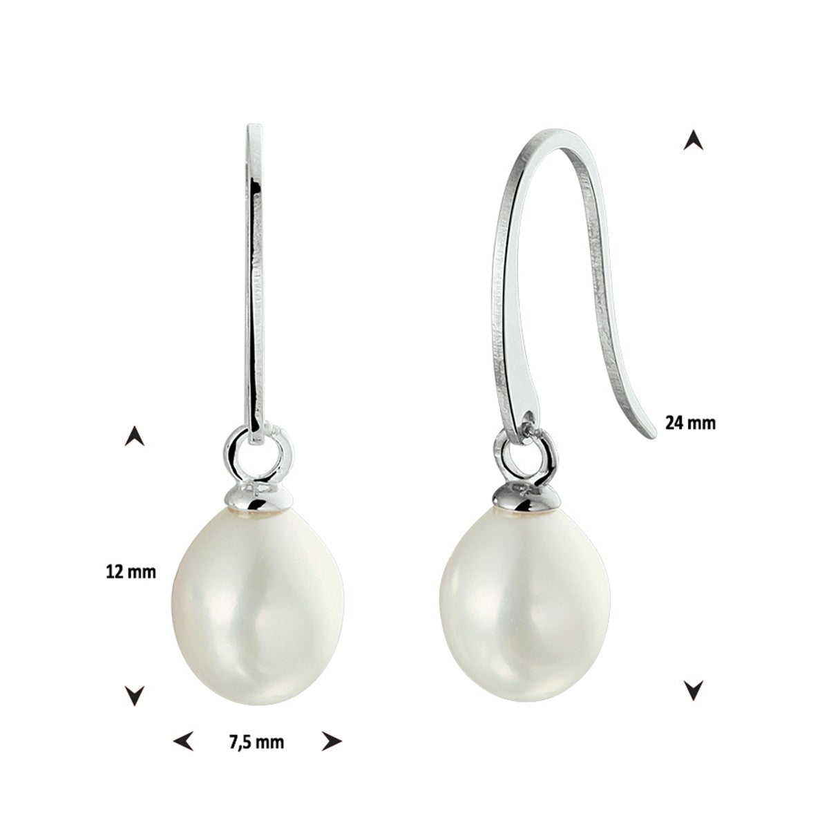 Fantasy Collection Hangende oorbellen parel franse haak zilver