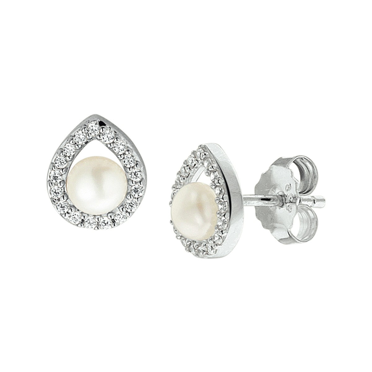 Fantasy Collection Oorbellen parel en zirkonia zilver